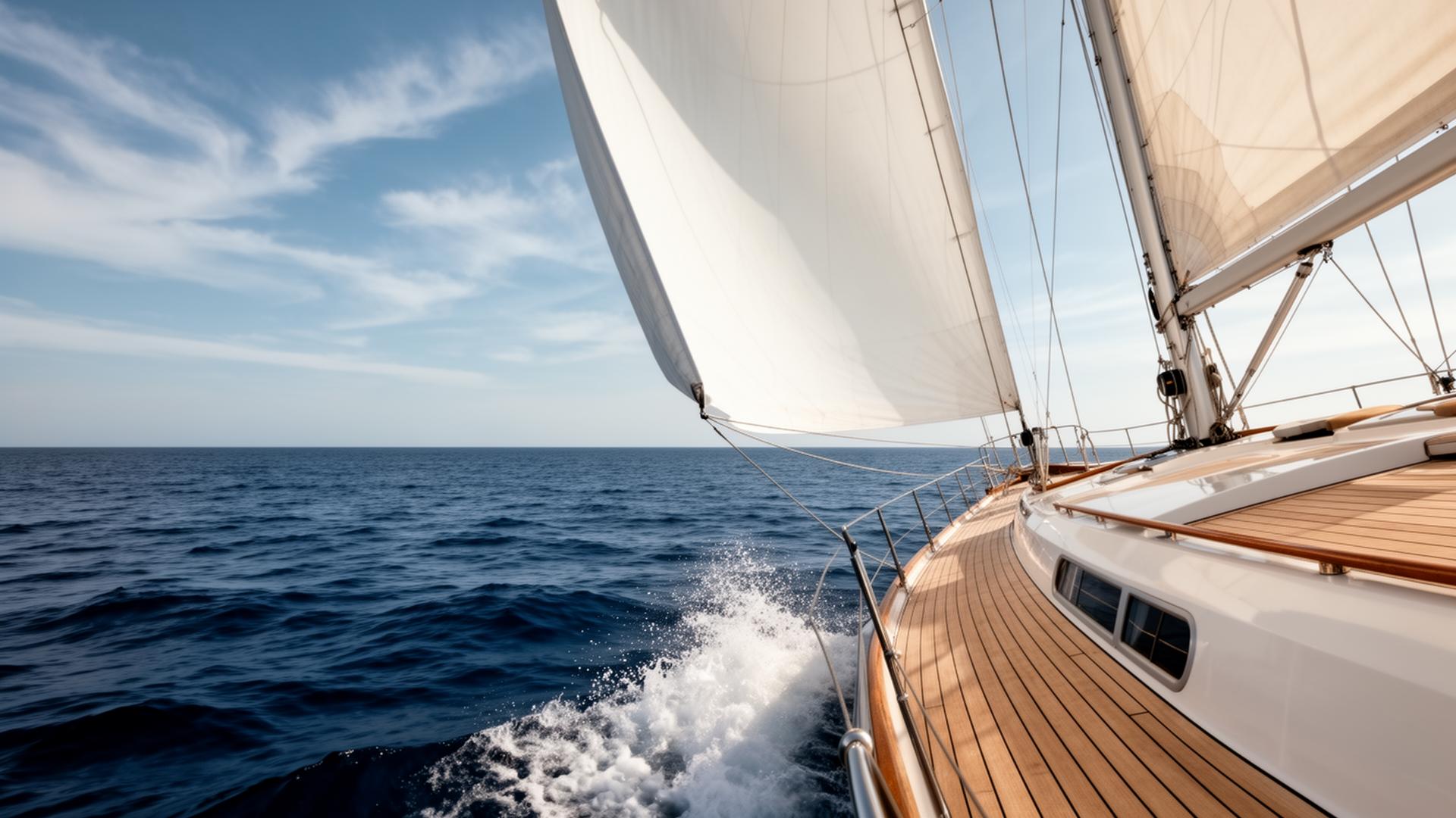 Sailing yacht heeling on open ocean — a metaphor for charting capital across cycles